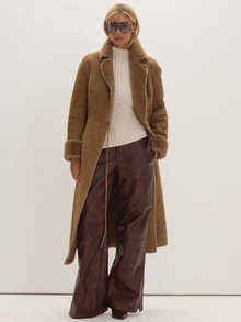 MUSEYN Beige Faux Fur Suede Maxi Coat Cosy Versatile Everyday Casual Fall - Khaki - View 2