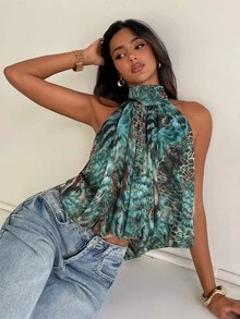 Aloruh Boho Sexy Halter Neck Chiffon Leopard Print Women's Top - Multicolor - View 6