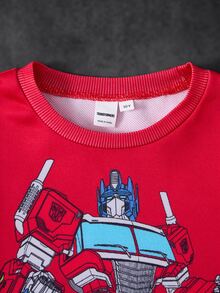 Transformers X SHEIN Tween Boy Crew Neck Long Sleeve Casual Sweatshirt Evergreen - Red - View 4