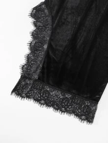 CHARMVALE Autumn/Winter New Elegant Lace Trim Spliced Velvet Women's Skirt - Black - View 8