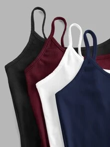 SHEIN EZwear 4件組女款休閒修身短版背心套裝，適合夏季，百搭 - 彩色 - 查看 5
