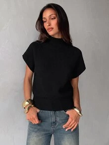 Aloruh Women's Minimalist Casual Basic Knit Top - Black - View 1