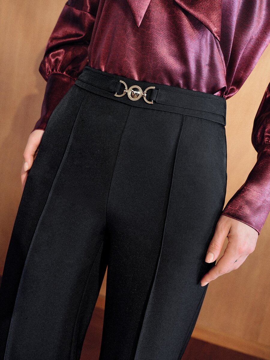MOTF PREMIUM METAL BUCKLE DECOR SUIT PANTS - Black - View 1