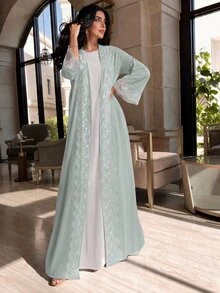 Yasmyna Women's Lace Trim Casual Loose Elegant Fashion 2 Pieces Robe Set - Mint Green - View 7