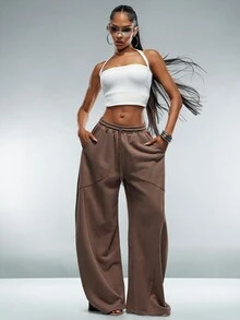 Denimoi Wide Leg Relaxed Fit Sweatpants Loungewear Cozy Fall Cold Weather Fashionable Streetwear Baggy - Brown - View 1