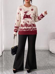 GlowEve CURVE Plus Size Streetwear Jacquard Long Sleeve Pullover Sweater Holiday Christmas Winter - Apricot - View 4