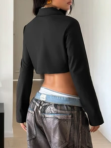 StreetHx Cool Sexy Short Motorcycle Style Eyelet Design Black Short Trench Coat Jacket - Black - View 2