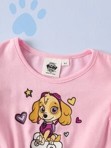 SHEIN | PAW Patrol Young Girl Heart Print Round Neck Flutter Sleeve Dress - Pink - View 5
