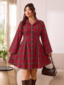 Solflare Plus Size Women's Plaid Pleated Casual Everyday Summer Dress - Hot Pink - View 2