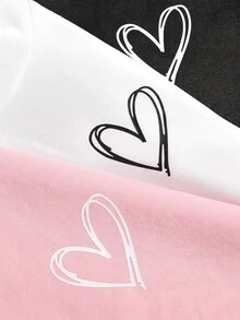 SHEIN Girlism 青少年女孩 3 件套 寬鬆休閒愛心印花 柔軟舒適 秋季連帽衫套裝，冬季 - 粉色 - 查看 10