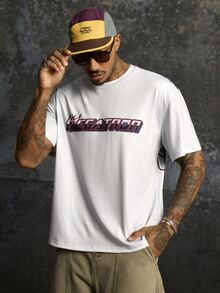 Transformers X SHEIN تي شيرت كاجوال رجالي بياقة دائرية وأكمام قصيرة بلون أخضر داكن - رمادي - مشاهدة 2