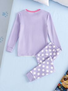 SHEIN | PAW Patrol 女童字母卡通印花長袖上衣與長褲休閒居家睡衣套裝 - 淡紫色 - 查看 2