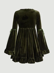 ROMWE Fairycore Cross Gothic Women's Short Dress - Olive Green - View 2