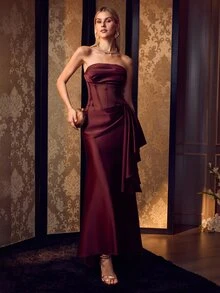 MOTF Soiréza WOMEN'S STRUCTURED BUSTIER EVENING COCKTAIL DRESS - Coffee Brown - View 1