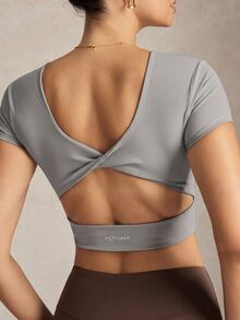 Activina Women's Short Sleeve Backless Sports T-Shirt & Tank Top - Light Grey - View 8