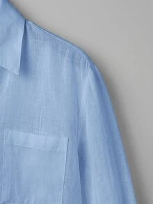 SHEIN BASICS Plus Size Autumn Casual Versatile Solid Color Shirt - Blue - View 4