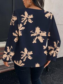 EMERY ROSE 抽象花卉大尺碼襯衫，適合春秋季節，教師節穿搭 - 彩色 - 查看 2