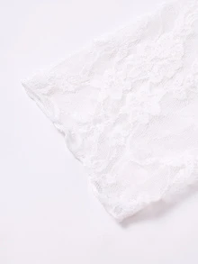 SHEIN 青少年女孩白色針織腰部設計對比蕾絲假兩件式長袖T恤 - 白色 - 查看 3