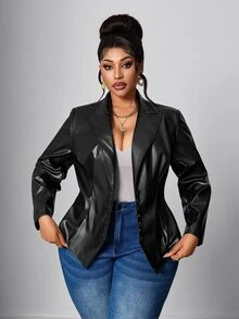 Maweii Jaket Kulit Hitam Wanita Ukuran Besar, Lapisan Dalam Renda untuk Tampilan Elegan dan Mewah di Musim Dingin. - Hitam - View 3