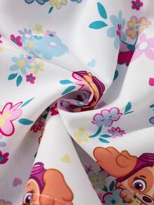 SHEIN | PAW Patrol Gaun Anak Perempuan Motif Kartun Bunga dengan Tali Bahu Tipis - Putih - View 7