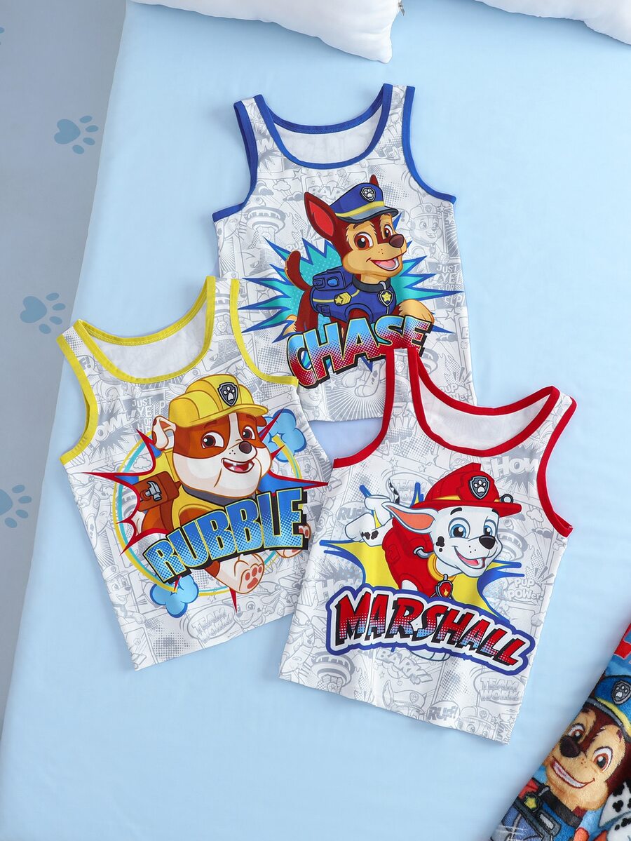 SHEIN | PAW Patrol Young Boy Cartoon Print Tank Top For Weekend Outings - White - View 1