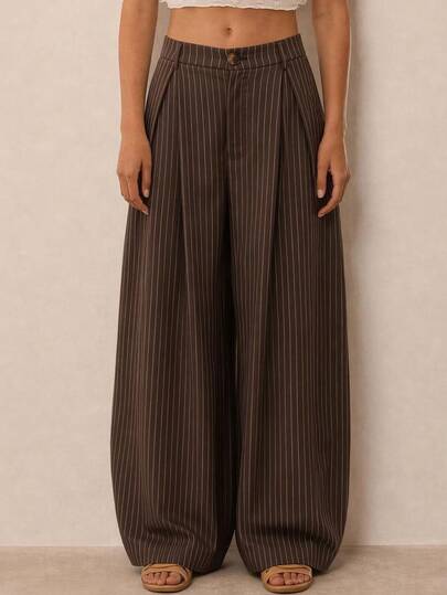 Freevana Women's Vintage Casual Striped Flare Leg Pants
