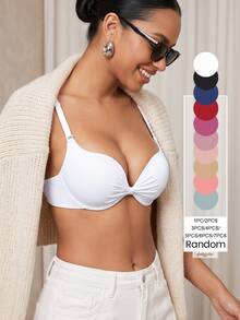 Bralution Women Elegant Ruched Bow Tie Front Underwire Push Up Bra Minimalist T-Shirt Bra Everyday Comfort Bra - Multicolor - View 5
