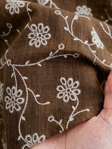 Rusticease 女款刺繡圓領休閒鄉村風百搭背心，棕色花卉度假夏季款 - 棕色 - 查看 6