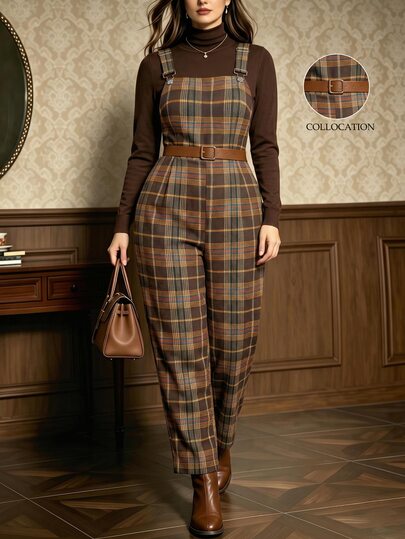 Auvina Plus Size Vintage Plaid Commuter Jumpsuit
