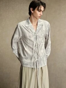 ROMWE MEN Men's Casual Versatile Long Sleeve Shirt For Daily Wear - Grey - View 1