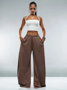 Denimoi Wide Leg Relaxed Fit Sweatpants Loungewear Cozy Fall Cold Weather Fashionable Streetwear Baggy - Brown - View 3