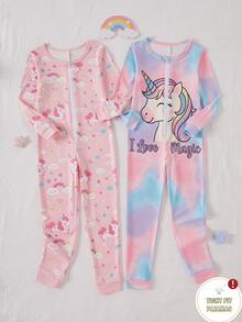 Set Piyama Jumpsuit Kasual Harian Motif Kartun untuk Anak Perempuan Muda (2 potong) - Berwarna merah muda - View 3