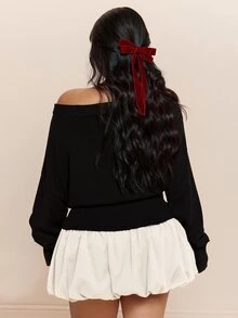 CovetEZ Autumn/Winter Solid Color Asymmetrical Collar Waist-Flattering Slimming Casual Plus Size Sweater - Black - View 2
