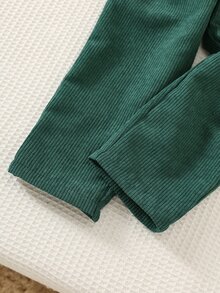 SHEIN 2件組男孩抓絨內裡加厚杏色運動衫與綠色燈芯絨格紋長褲套裝，舒適百搭時尚日常可愛休閒簡約百搭風格 - 彩色 - 查看 7