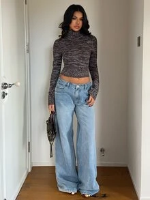 Aloruh Sweater Wanita Model Crop Pas Badan Lengan Panjang Kerah Tinggi - MultiWarna - View 6