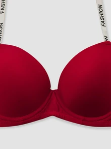 Chillnights Women's Letter Print Colorblock Spaghetti Strap Bra And Triangle Panty Lingerie Set - Red - View 5