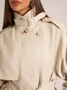 SHEIN BAE Women's Solid Color Raglan Sleeve Casual Trench Coat Jacket - Apricot - View 6