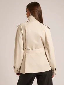 SHEIN BAE Women's Solid Color Raglan Sleeve Casual Trench Coat Jacket - Apricot - View 2