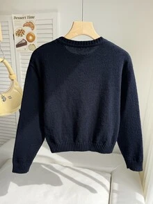 (Gadis Remaja) Sweater Musim Gugur/Dingin Pita Jacquard Serbaguna Kasual Hangat Lembut Nyaman Ramah Kulit - Hitam - View 2