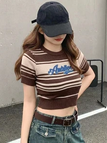 DAZY 女款字母刺繡圖案休閒日常針織上衣 - 咖啡棕 - 查看 5