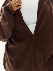 MUSERA Brown Ribbed Zip Up Hoodie Cardigan Sweater Casual Cool Basic Fall Knitwear Winter Autumn - Brown - View 5