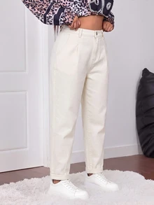 Firerie Plus Size Casual Versatile Solid Color Jeans - Khaki - View 4
