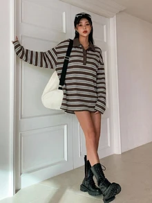 DAZY 女款條紋拼色休閒日常長袖T恤 - 白色 - 查看 4