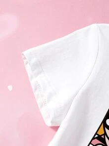 THE POWERPUFF GIRLS X SHEIN Young Girl Letter Cartoon Print Casual Daily Short Sleeve T-Shirt - White - View 4