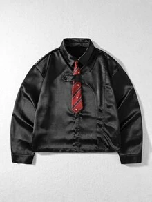 ROMWE MEN 男士解構領鬆款長袖襯衫 - 黑色 - 查看 1