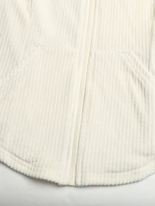 SHEIN 兒童青少年女孩秋冬休閒街頭時尚針織羅紋保暖內裡加厚連帽拉鍊外套配貼袋與直筒長褲 2件套，適合返校與日常穿著 - 白色 - 查看 8