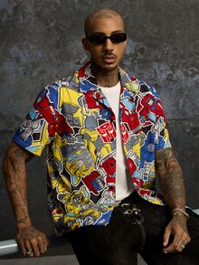 Transformers X SHEIN Men's All-Over Print Casual Versatile Daily Short Sleeve Shirt - Multicolor - View 5