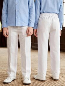 SHEIN 小男孩春夏季舒適休閒時尚杏色長褲，小男孩校園長褲，下裝，返校季 - 白色 - 查看 5