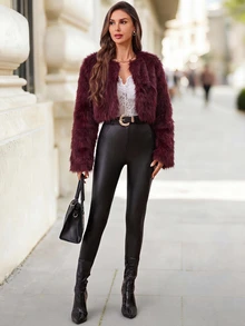 Editum Women's Solid Color Fashion Versatile Winter Faux Fur Coat - Red - View 6