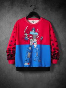 Transformers X SHEIN Tween Boy Crew Neck Long Sleeve Casual Sweatshirt Evergreen - Red - View 3